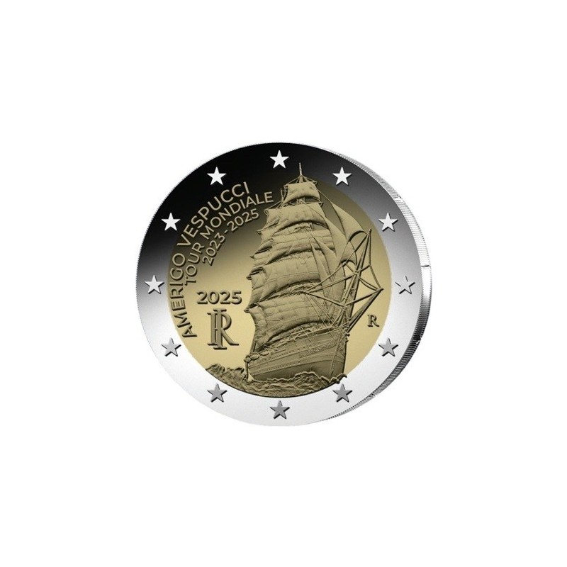 2 euro commémorative Italie 2025 Tour du monde du navire-école Amerigo Vespucci