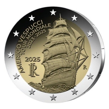 2 euro commémorative Italie 2025 Tour du monde du navire-école Amerigo Vespucci
