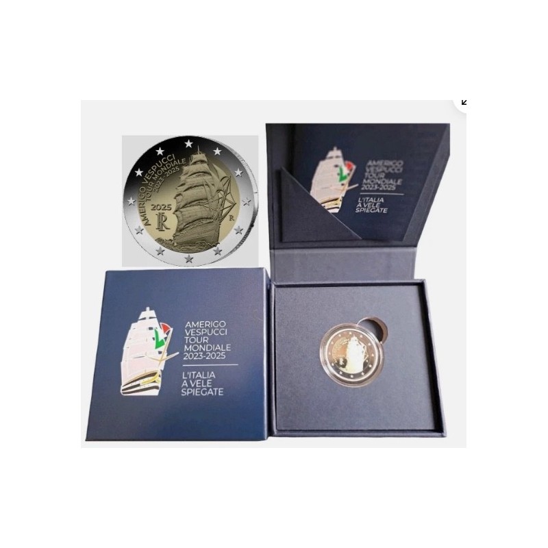 2 euro commémorative Italie 2025 Tour du monde du navire-école Amerigo Vespucci BE 2 euro commémorative Italie 2025 Tour du monde du navire-école Amerigo Vespucci BE